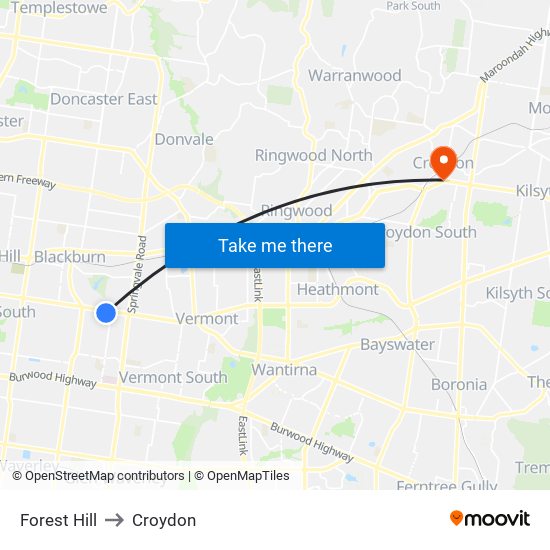 Forest Hill to Croydon map