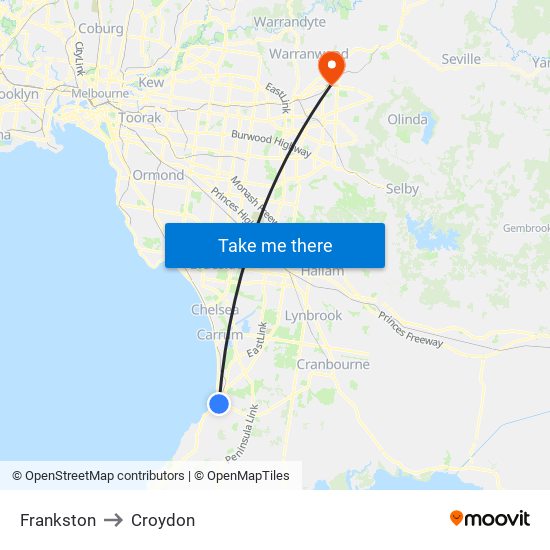 Frankston to Croydon map