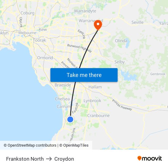 Frankston North to Croydon map