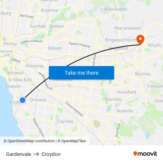 Gardenvale to Croydon map