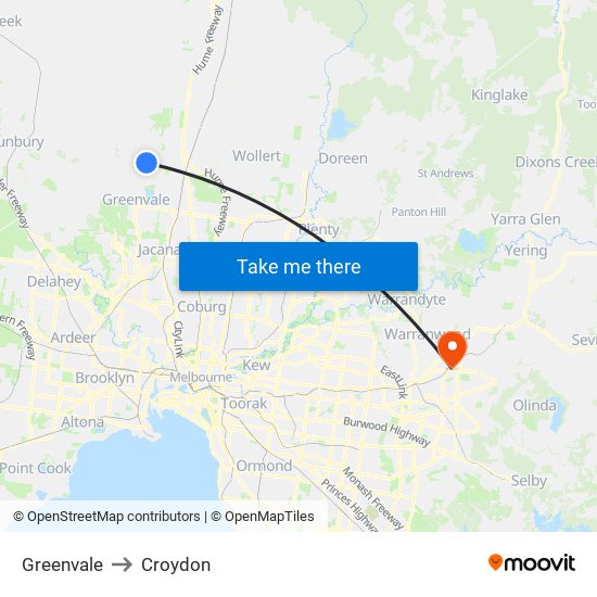 Greenvale to Croydon map