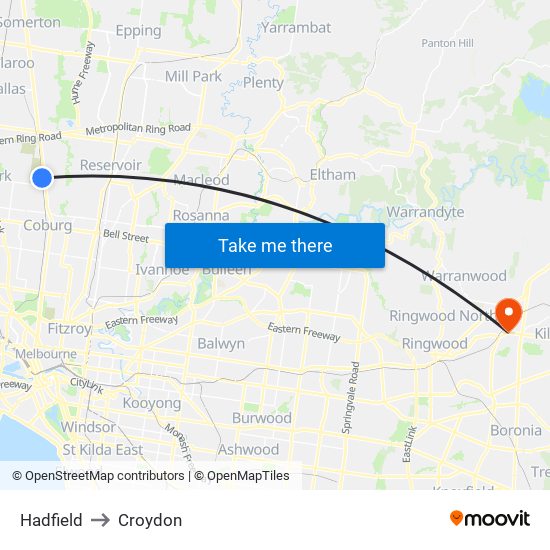 Hadfield to Croydon map