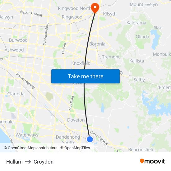 Hallam to Croydon map