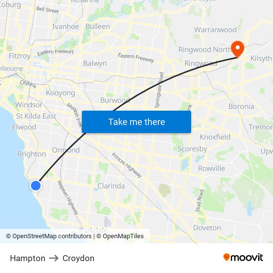 Hampton to Croydon map