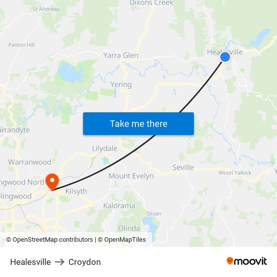 Healesville to Croydon map