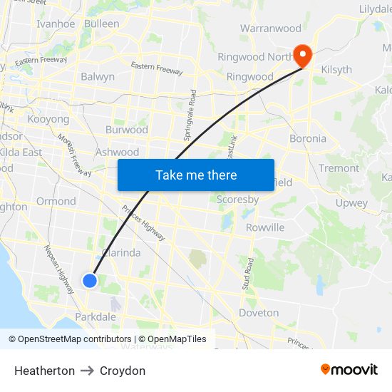 Heatherton to Croydon map