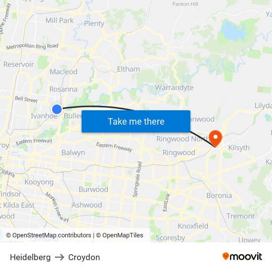 Heidelberg to Croydon map