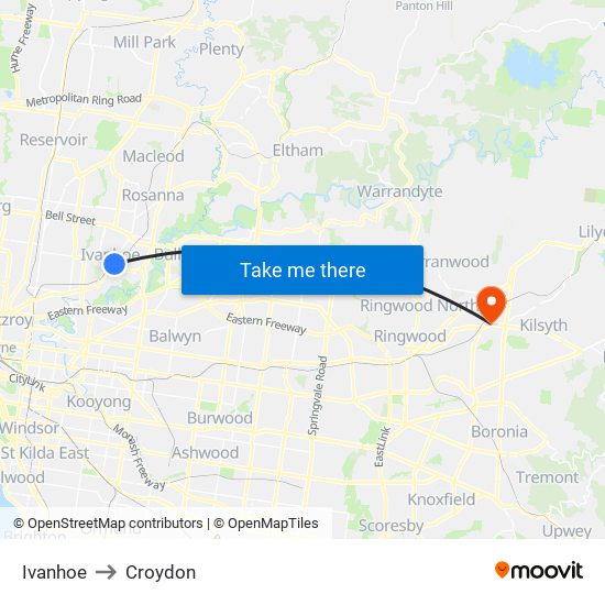 Ivanhoe to Croydon map