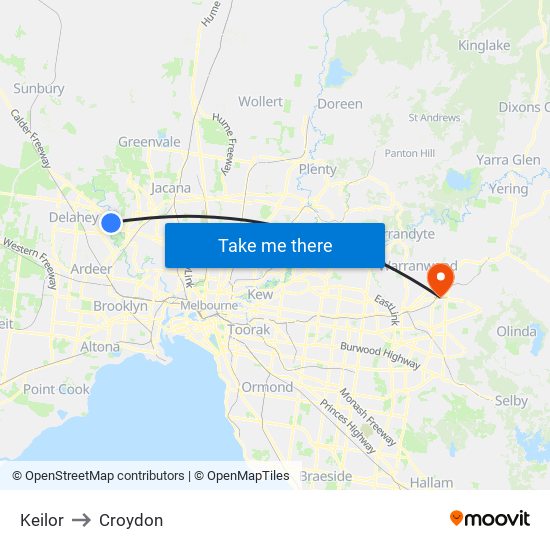 Keilor to Croydon map