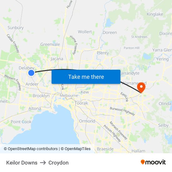 Keilor Downs to Croydon map