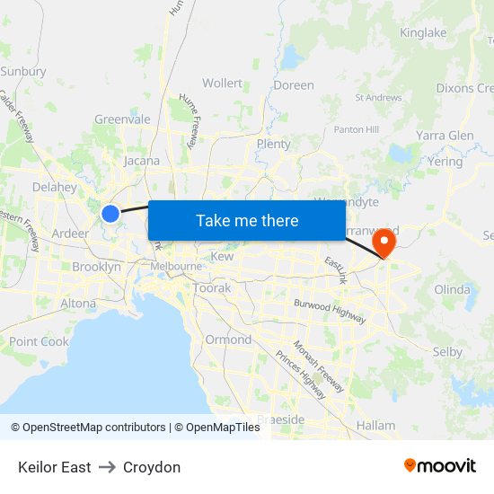 Keilor East to Croydon map