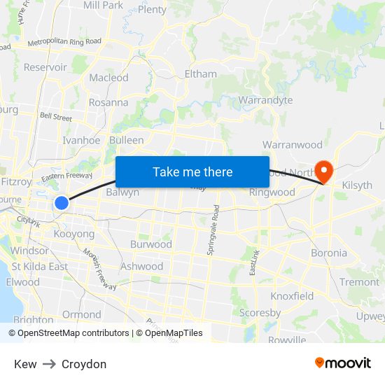 Kew to Croydon map