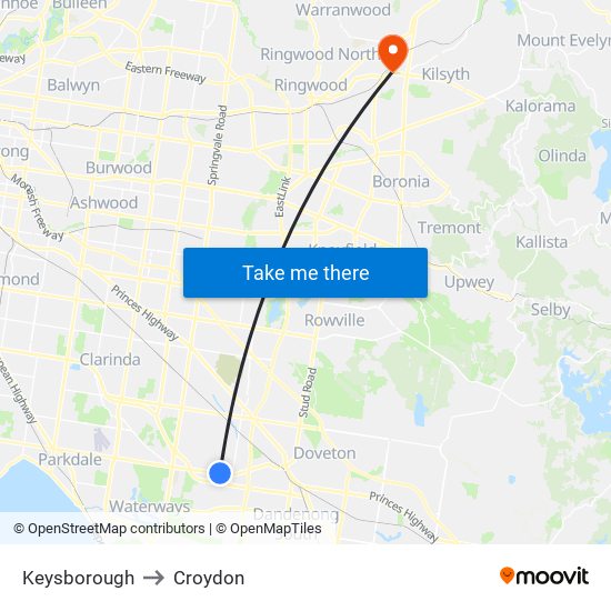 Keysborough to Croydon map