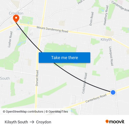 Kilsyth South to Croydon map