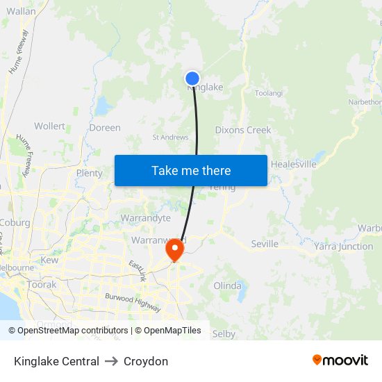 Kinglake Central to Croydon map