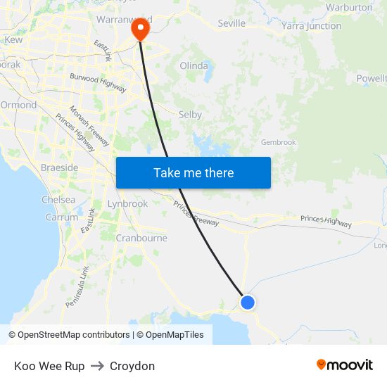 Koo Wee Rup to Croydon map