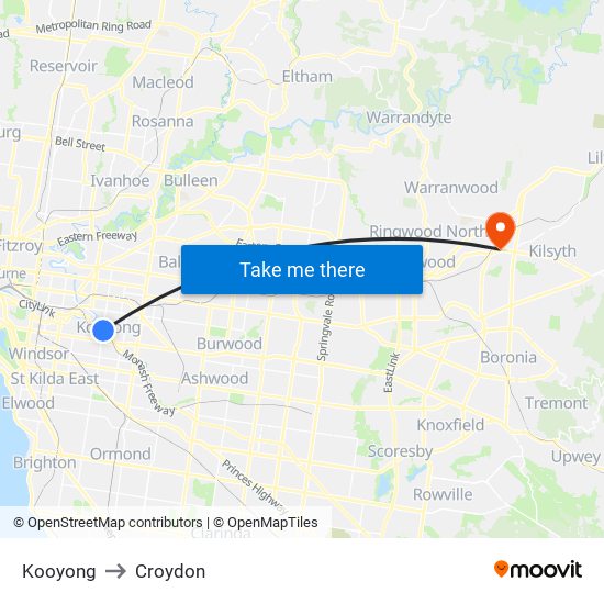 Kooyong to Croydon map