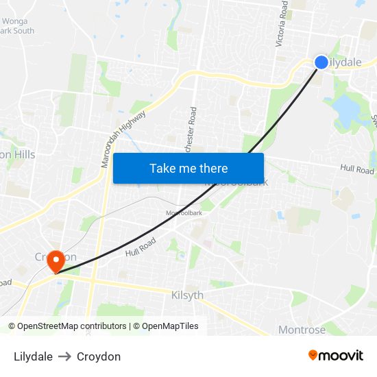 Lilydale to Croydon map