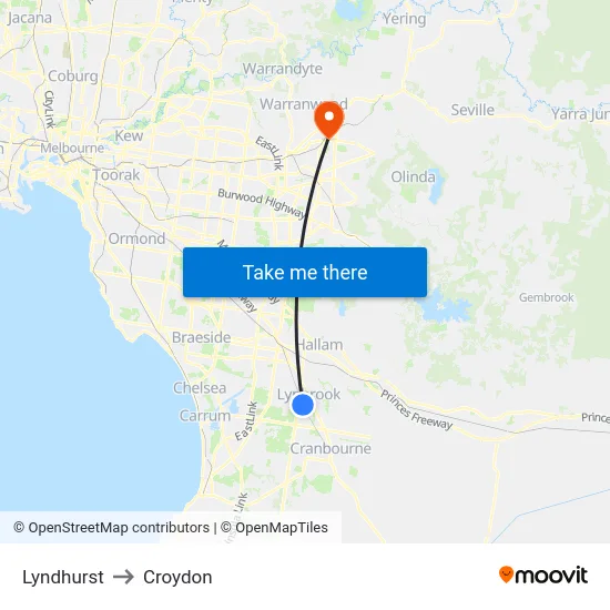 Lyndhurst to Croydon map