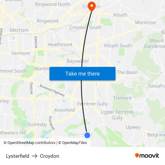 Lysterfield to Croydon map