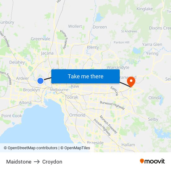 Maidstone to Croydon map