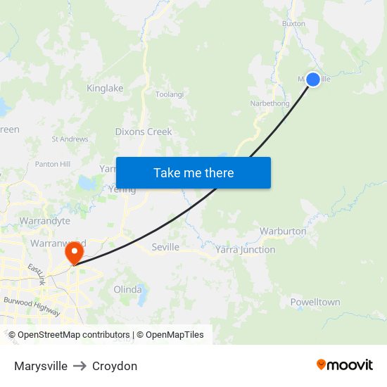 Marysville to Croydon map