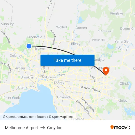 Melbourne Airport to Croydon map