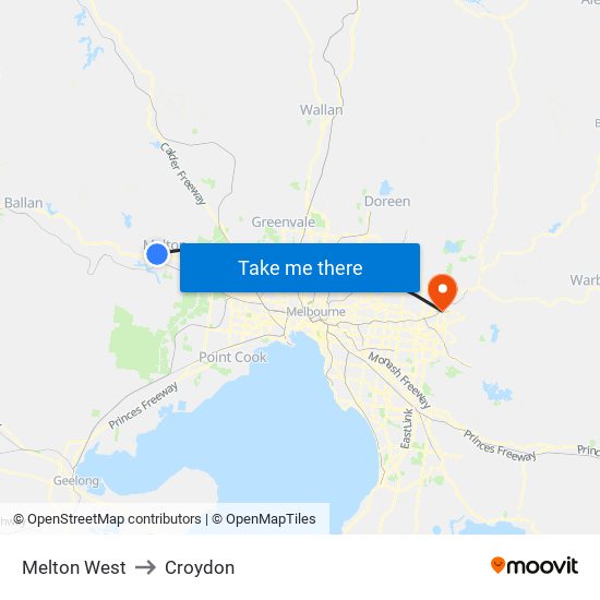 Melton West to Croydon map