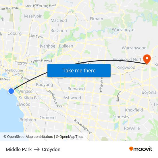 Middle Park to Croydon map