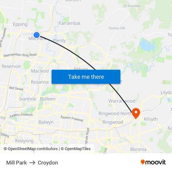 Mill Park to Croydon map