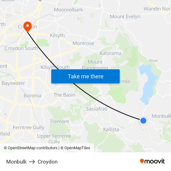 Monbulk to Croydon map
