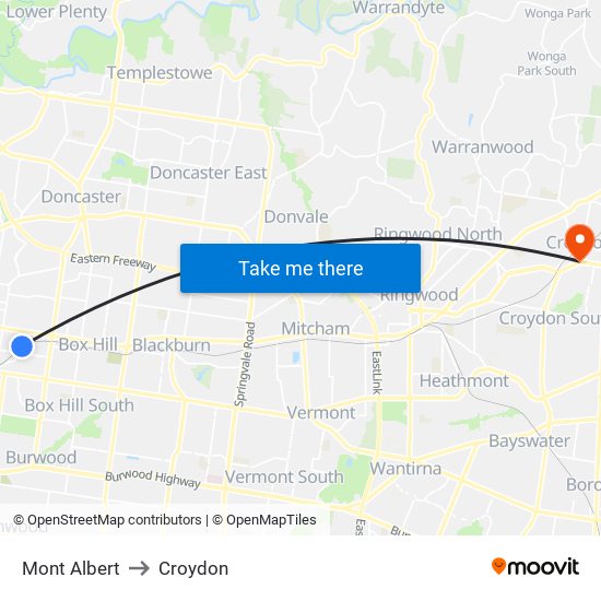 Mont Albert to Croydon map