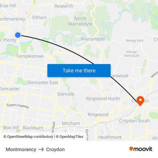Montmorency to Croydon map