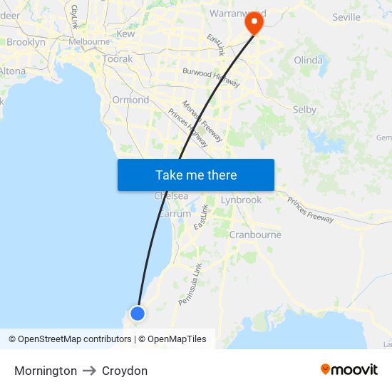 Mornington to Croydon map