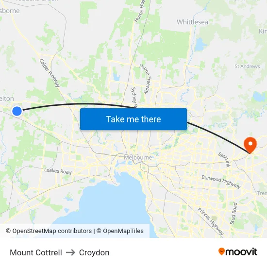 Mount Cottrell to Croydon map