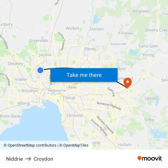 Niddrie to Croydon map