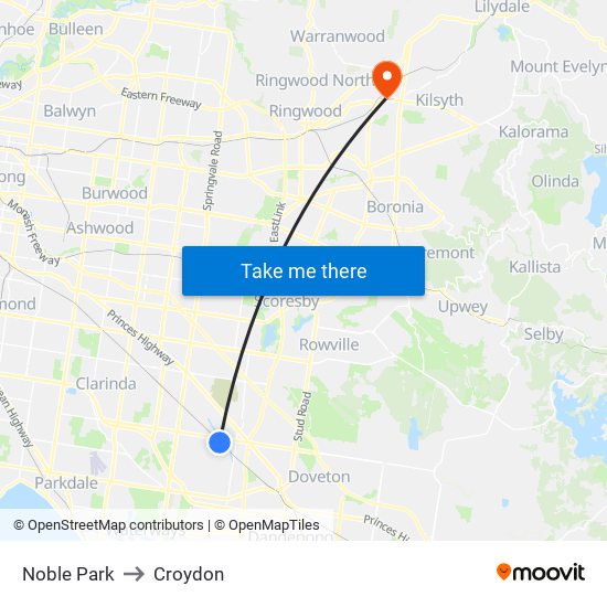 Noble Park to Croydon map