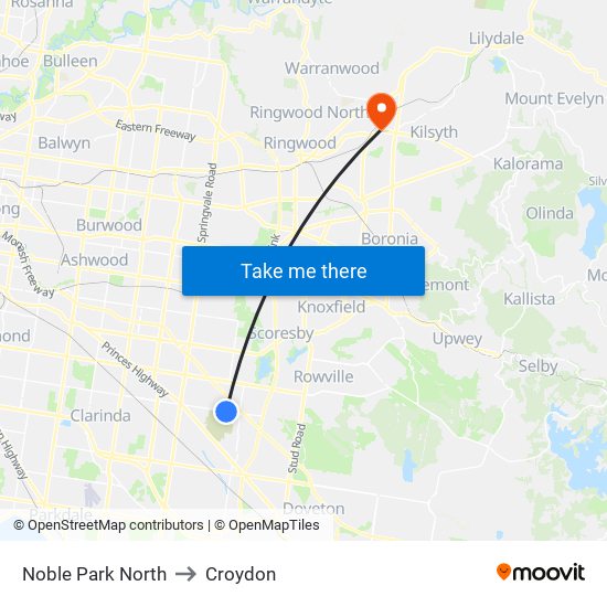 Noble Park North to Croydon map