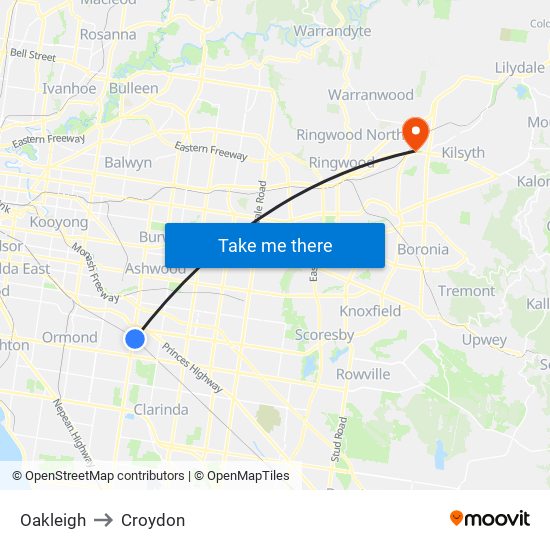 Oakleigh to Croydon map