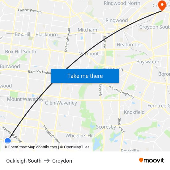 Oakleigh South to Croydon map