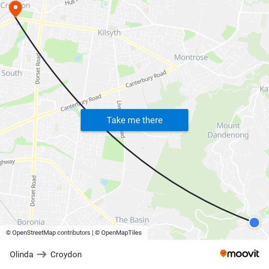 Olinda to Croydon map