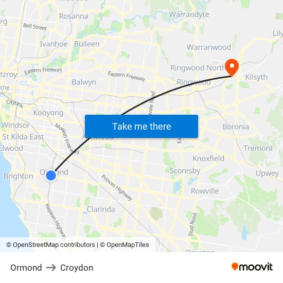 Ormond to Croydon map