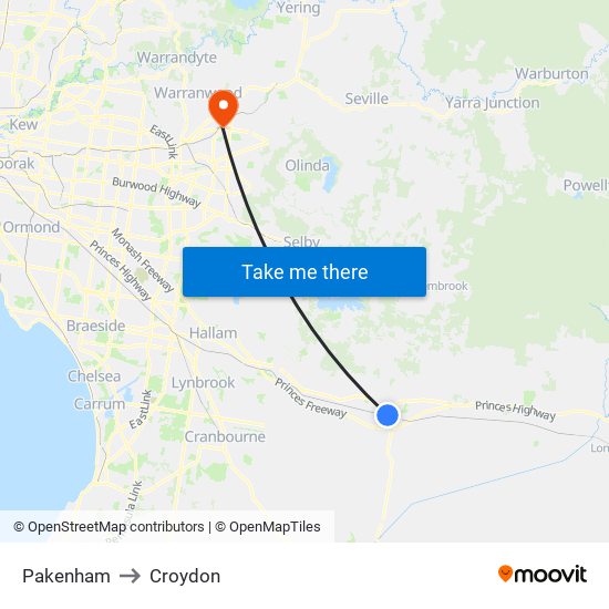 Pakenham to Croydon map