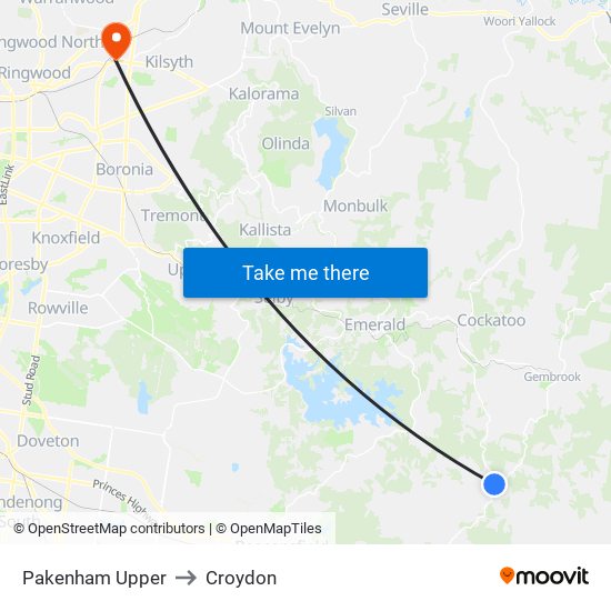 Pakenham Upper to Croydon map