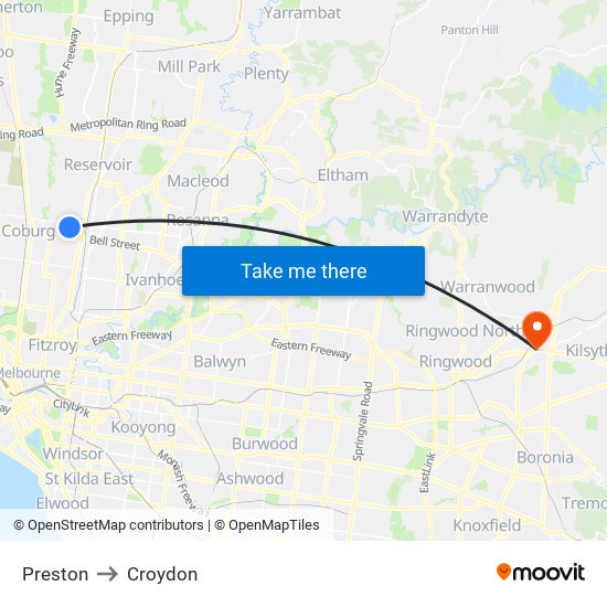 Preston to Croydon map