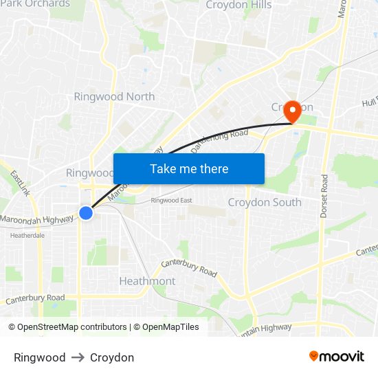 Ringwood to Croydon map