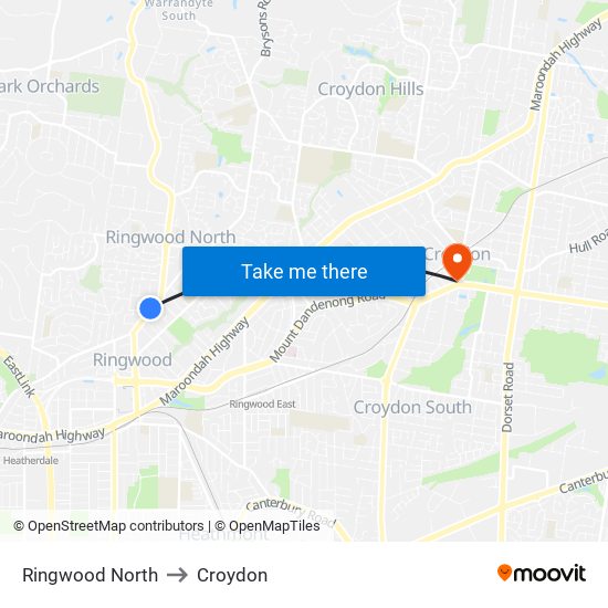 Ringwood North to Croydon map