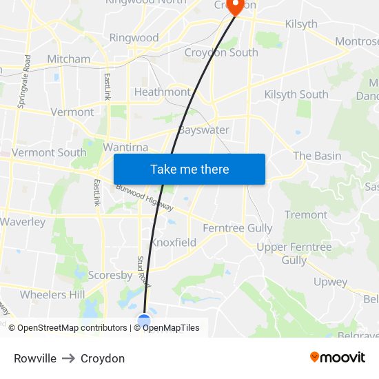 Rowville to Croydon map
