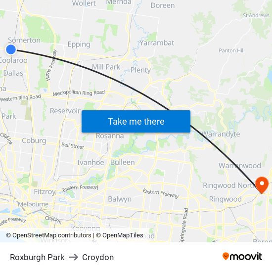 Roxburgh Park to Croydon map