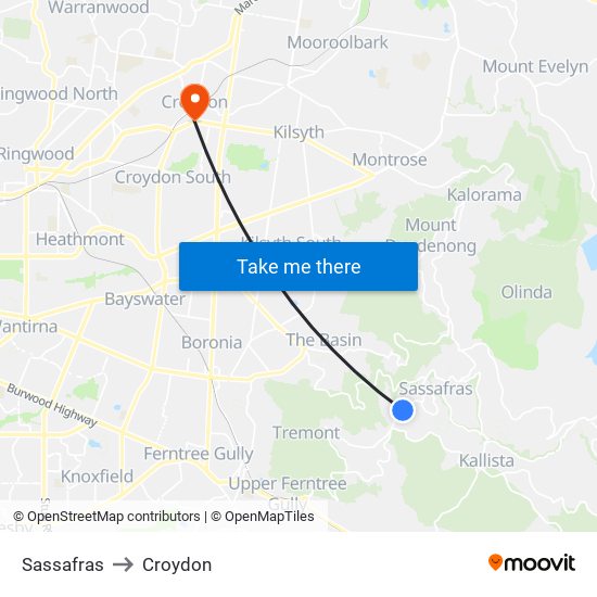 Sassafras to Croydon map